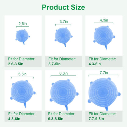 Silicone Stretch Lids- snugly seal your bowls, jars, fruits, and more (6pcs)