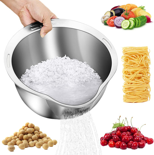 Rice Washer Strainer Bowl - 4-in-1 Washing Bowl - Cleaning Fruits, Vegetables, and Beans etc.