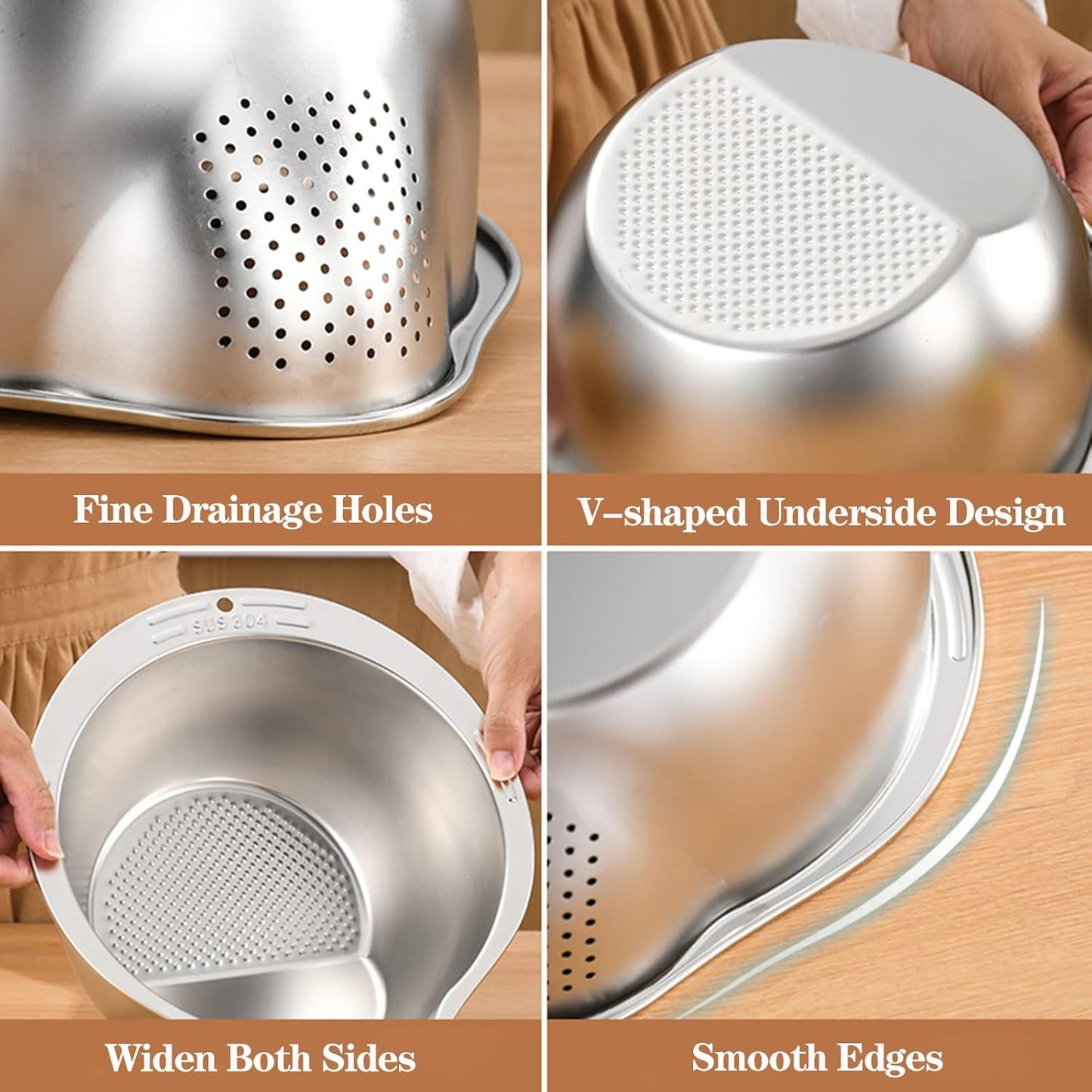 Rice Washer Strainer Bowl - 4-in-1 Washing Bowl - Cleaning Fruits, Vegetables, and Beans etc.