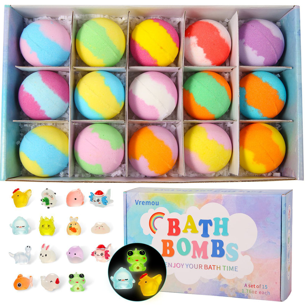 Kids Bath Bombs Gift Set – 15 Glowing Doll Bath Salts with Essential Oils