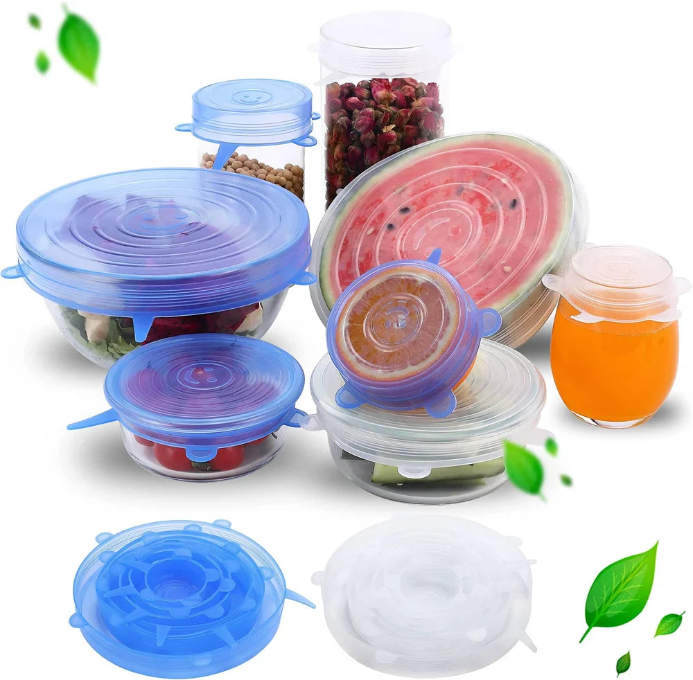 Silicone Stretch Lids- snugly seal your bowls, jars, fruits, and more (6pcs)