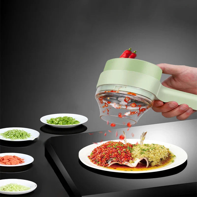 4In1 Electric Vegetable Cutter Set - Handheld Wireless Garlic Masher Food Chopper