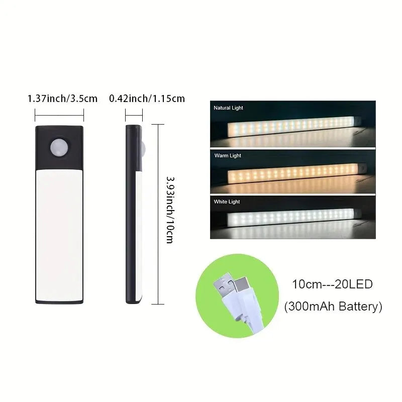 LED Cabinet Light USB Type-C Rechargeable Motion Sensor Led Lamp for Kitchen Wardrobe Cabinet Lighting 20cm/30cm/40cm/50cm/60cm
