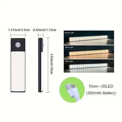 LED Cabinet Light USB Type-C Rechargeable Motion Sensor Led Lamp for Kitchen Wardrobe Cabinet Lighting 20cm/30cm/40cm/50cm/60cm