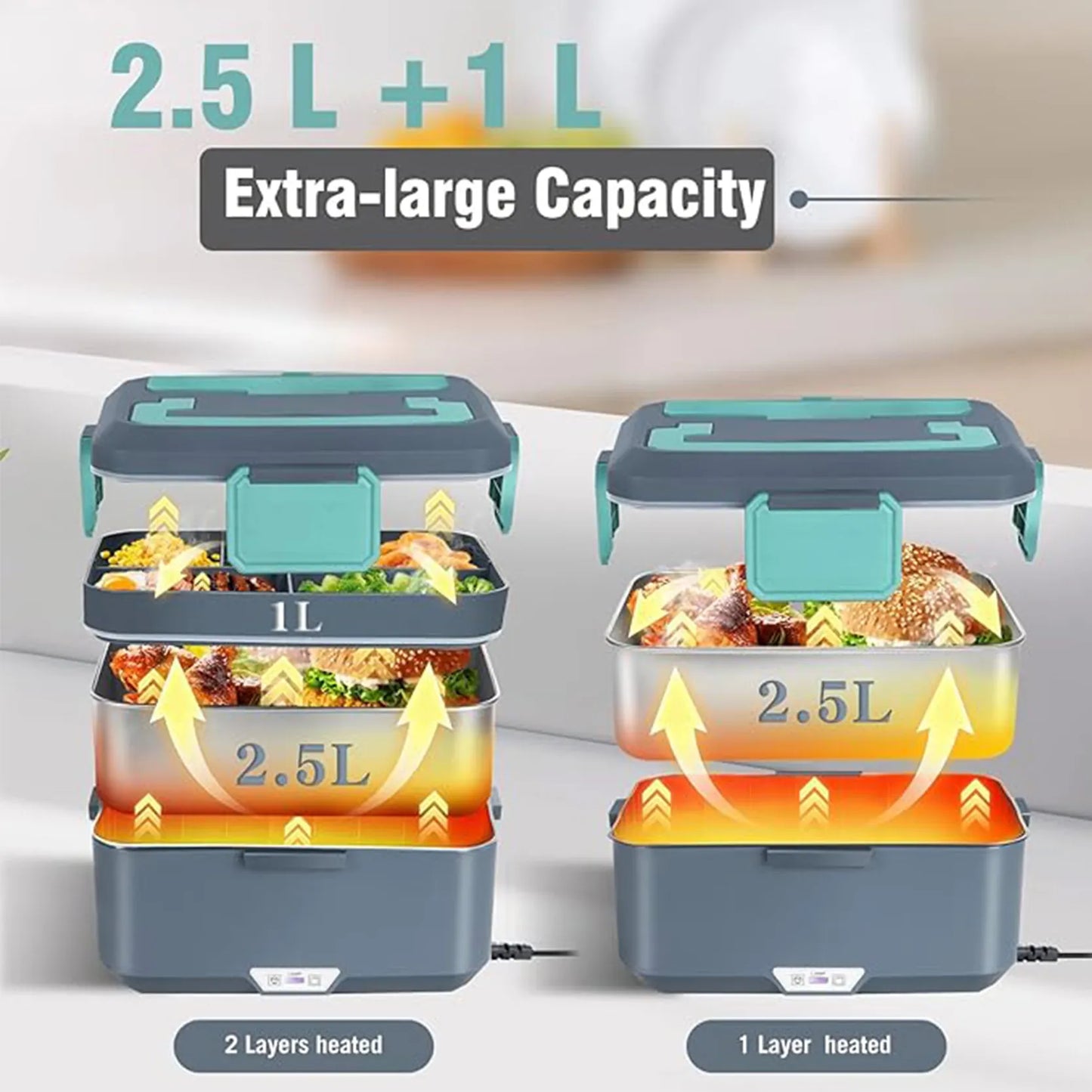 TINSOL New 3.5L Electric Heated Lunch Box No Water Refillable Food Heated Lunch Box Car Work Lunch Heater 90W Fast Heating