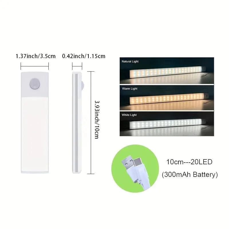 LED Cabinet Light USB Type-C Rechargeable Motion Sensor Led Lamp for Kitchen Wardrobe Cabinet Lighting 20cm/30cm/40cm/50cm/60cm