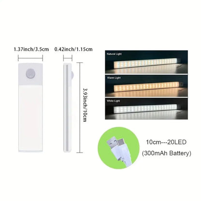 LED Cabinet Light USB Type-C Rechargeable Motion Sensor Led Lamp for Kitchen Wardrobe Cabinet Lighting 20cm/30cm/40cm/50cm/60cm