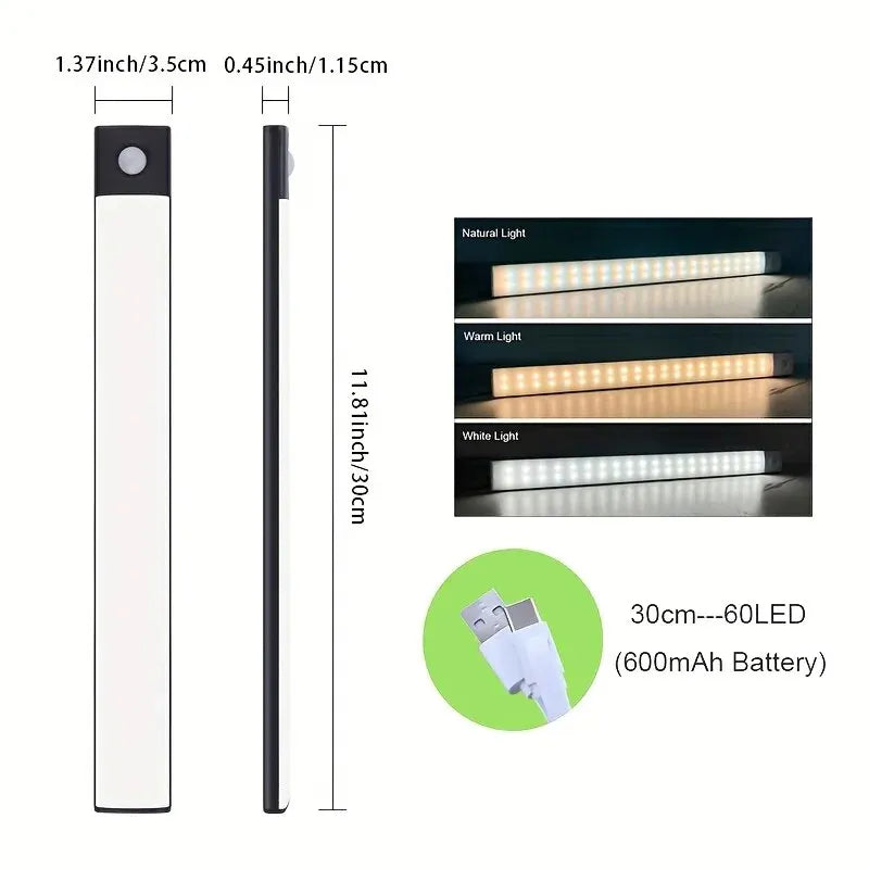 LED Cabinet Light USB Type-C Rechargeable Motion Sensor Led Lamp for Kitchen Wardrobe Cabinet Lighting 20cm/30cm/40cm/50cm/60cm