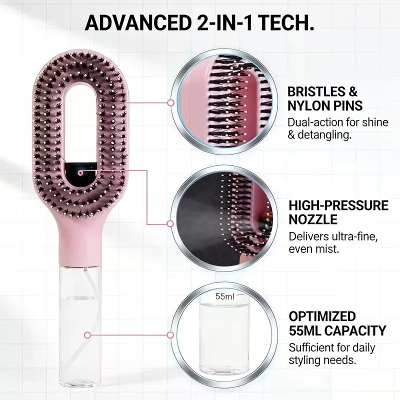 2in1 Sprayer Comb Detangling Scalp Massage Hairbrush with Spray Bottle Essential Oil Water Mist Spray Brush Anti-static Autumn