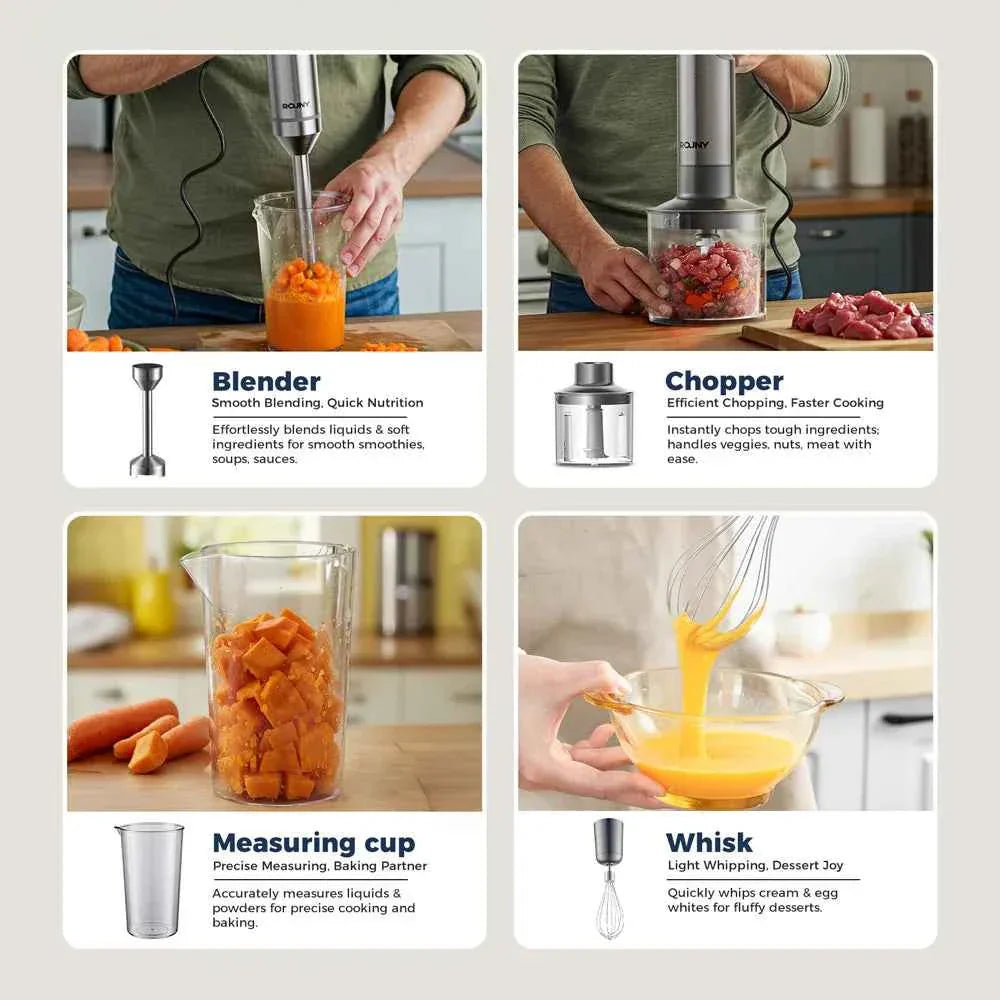 ROUNY 4-in-1 Hand Immersion Blender - 1000W Powerful Stick Blender