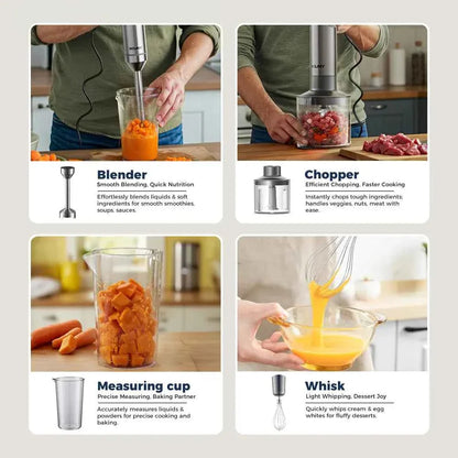 ROUNY 4-in-1 Hand Immersion Blender - 1000W Powerful Stick Blender