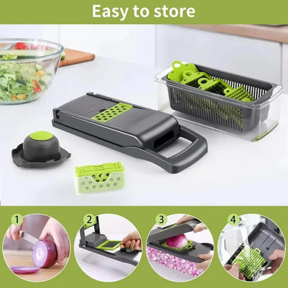 Multifunctional Vegetable Chopper Handle Food Grate Food Chopper Vegetable Slicer Dicer Cut 14/16 in 1 Kitchen Items