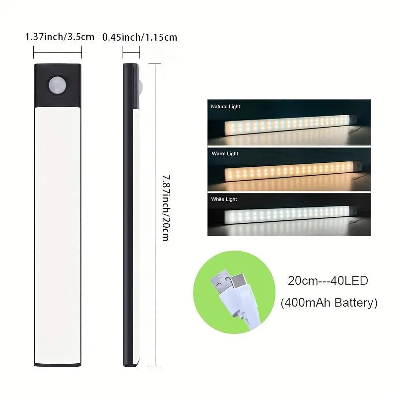 LED Cabinet Light USB Type-C Rechargeable Motion Sensor Led Lamp for Kitchen Wardrobe Cabinet Lighting 20cm/30cm/40cm/50cm/60cm