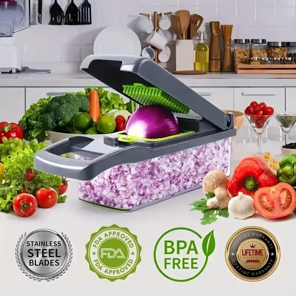 Multifunctional Vegetable Chopper Handle Food Grate Food Chopper Vegetable Slicer Dicer Cut 14/16 in 1 Kitchen Items