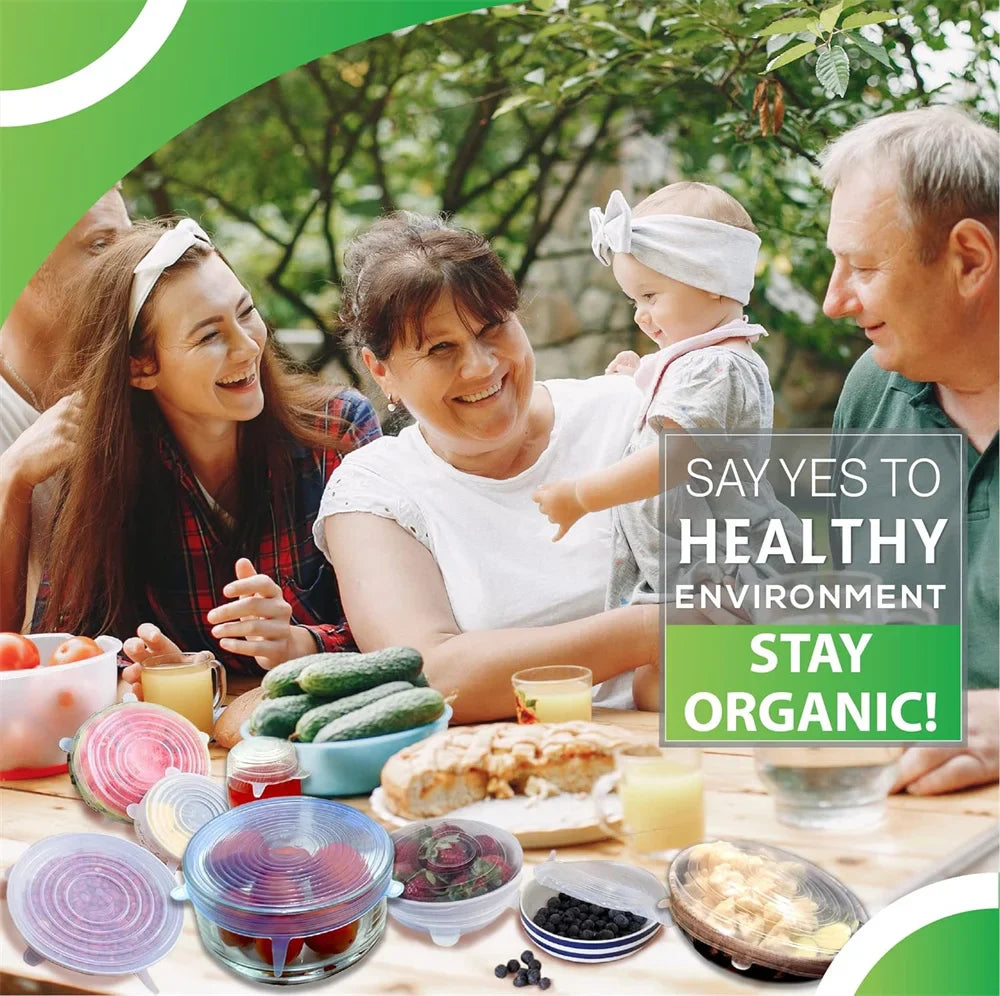 Silicone Stretch Lids- snugly seal your bowls, jars, fruits, and more (6pcs)