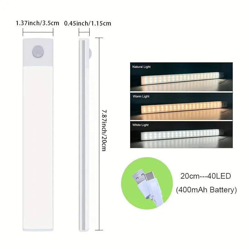 LED Cabinet Light USB Type-C Rechargeable Motion Sensor Led Lamp for Kitchen Wardrobe Cabinet Lighting 20cm/30cm/40cm/50cm/60cm