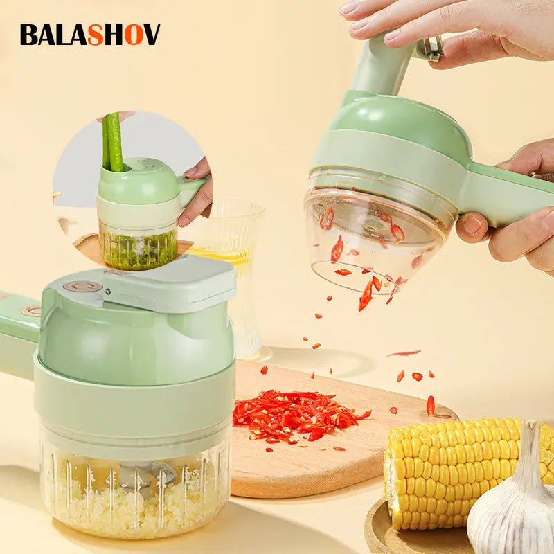 4In1 Electric Vegetable Cutter Set - Handheld Wireless Garlic Masher Food Chopper