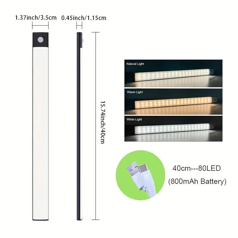 LED Cabinet Light USB Type-C Rechargeable Motion Sensor Led Lamp for Kitchen Wardrobe Cabinet Lighting 20cm/30cm/40cm/50cm/60cm
