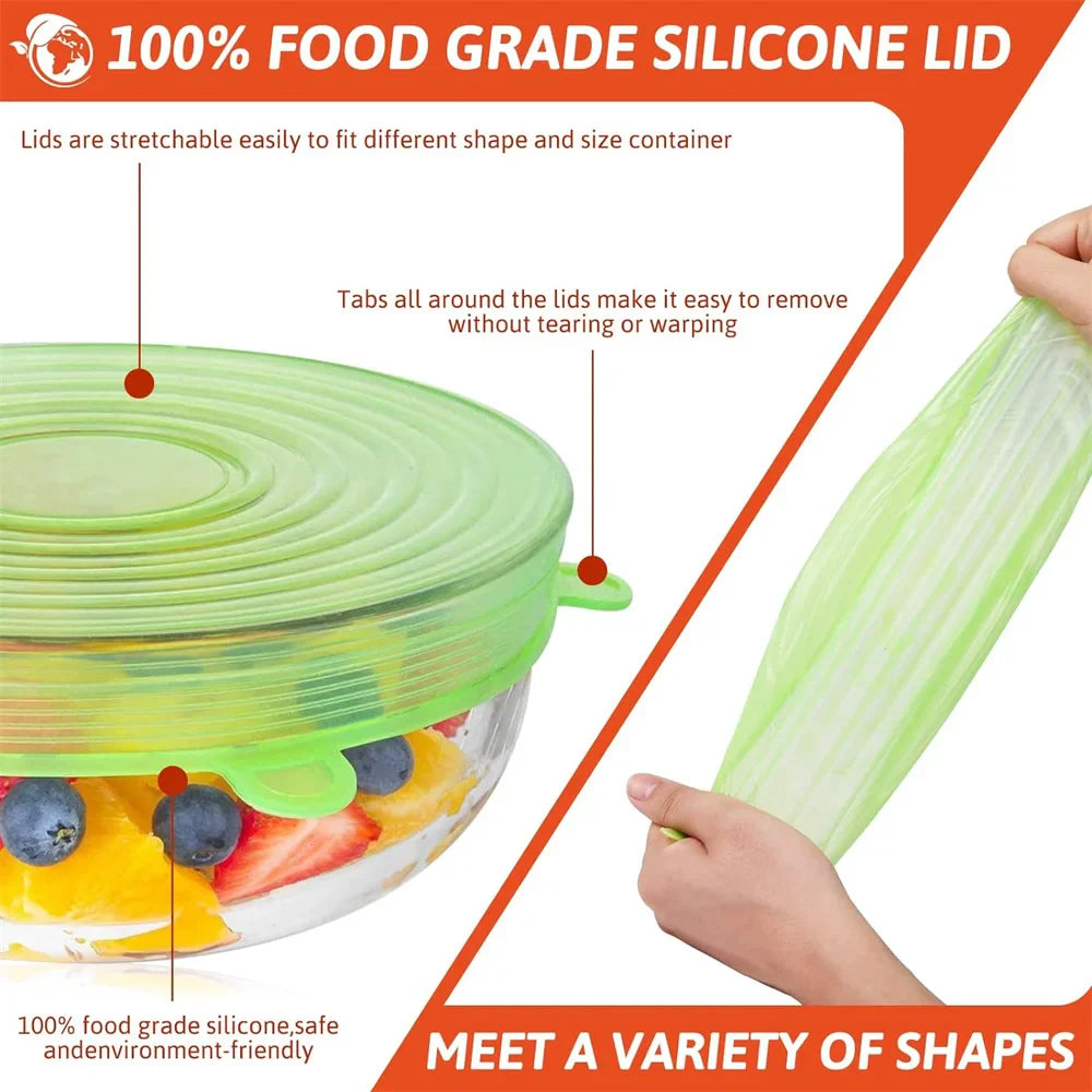 Silicone Stretch Lids- snugly seal your bowls, jars, fruits, and more (6pcs)