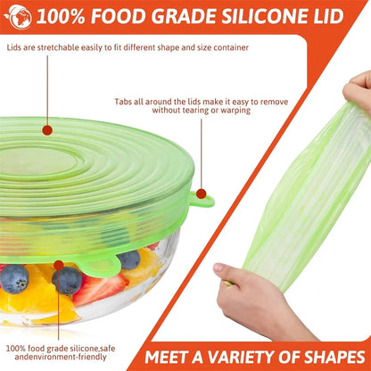 Silicone Stretch Lids- snugly seal your bowls, jars, fruits, and more (6pcs)